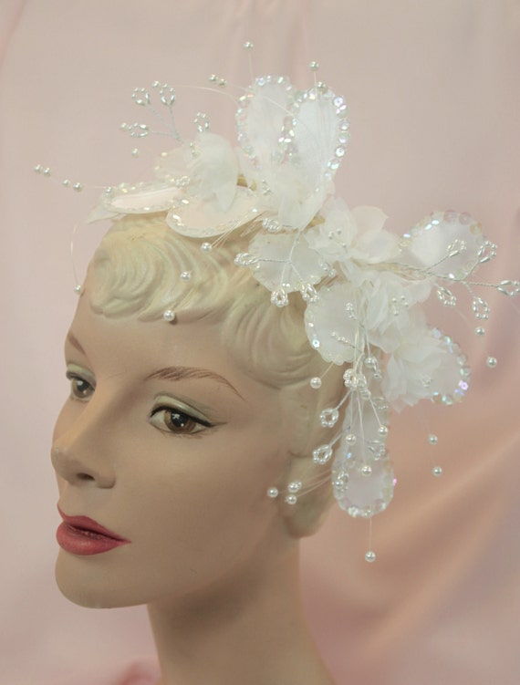 White bridal headdress,vintage 80s,wedding,base f… - image 6