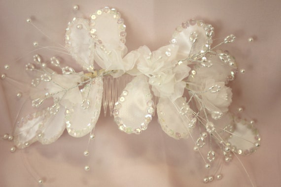 White bridal headdress,vintage 80s,wedding,base f… - image 4