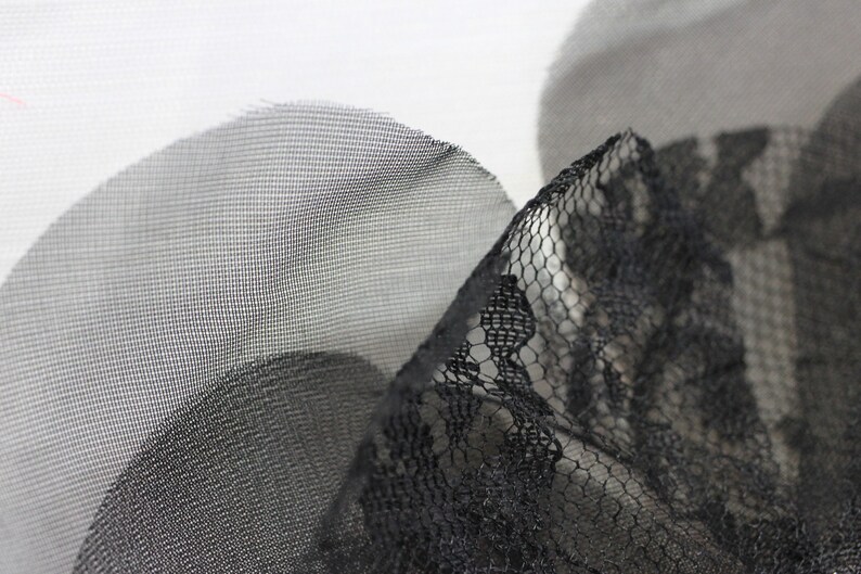 Black lacework petals,antique veiling petals garnish,Vintage Millinery veil trims,floral art-craft,flowers making,Needles works adornment