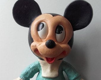 vintage Blue Baby Bendy Mickey Mouse Rubber Foam Toy 1950's - Made in Malaysia