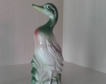 Kitsch 1960er Jahre grün Mallard Ente Figur, Figur, Ornament - Vintage Keramik