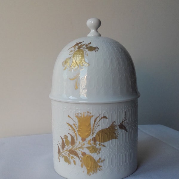 Vintage Bjorn Wiinbald Rosenthal Studiolinie Romanze Box with Domed Lid - Hand Painted Gold Flowers - Signed - Germany - German Porcelain