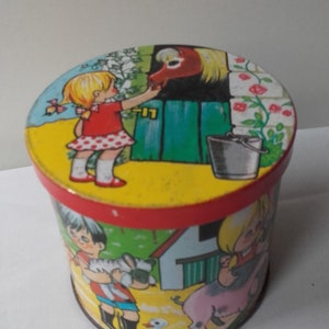 Vintage Blue bird Confectionery Down on the Farm 1960&#39;s Sweet Tin Trinket Box with Snug lid - Keep Sake Container - Made in England