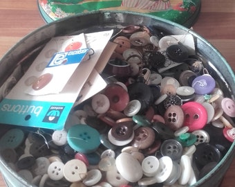 Papadopoulos Biscuits Tin Box Rare Buttons Lot of Vintage Buttons in a Collectible Tin Old Greek Biscuit Tin Box Floral Tin Box