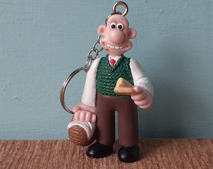 Wallace and Gromit Keyring Rare 1989 Collectable Figure With Cheese