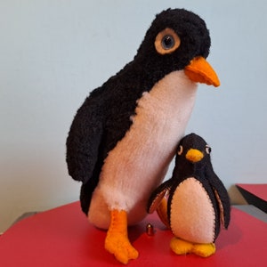 Peluche vintage da collezione, pinguino e orsacchiotto degli anni '60