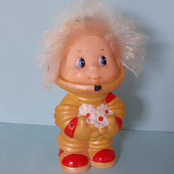 Rubber Cosmonaut Astronaut Flower Girl Squeeze Soviet USSR 1980s Doll - Vintage Collectors Toy
