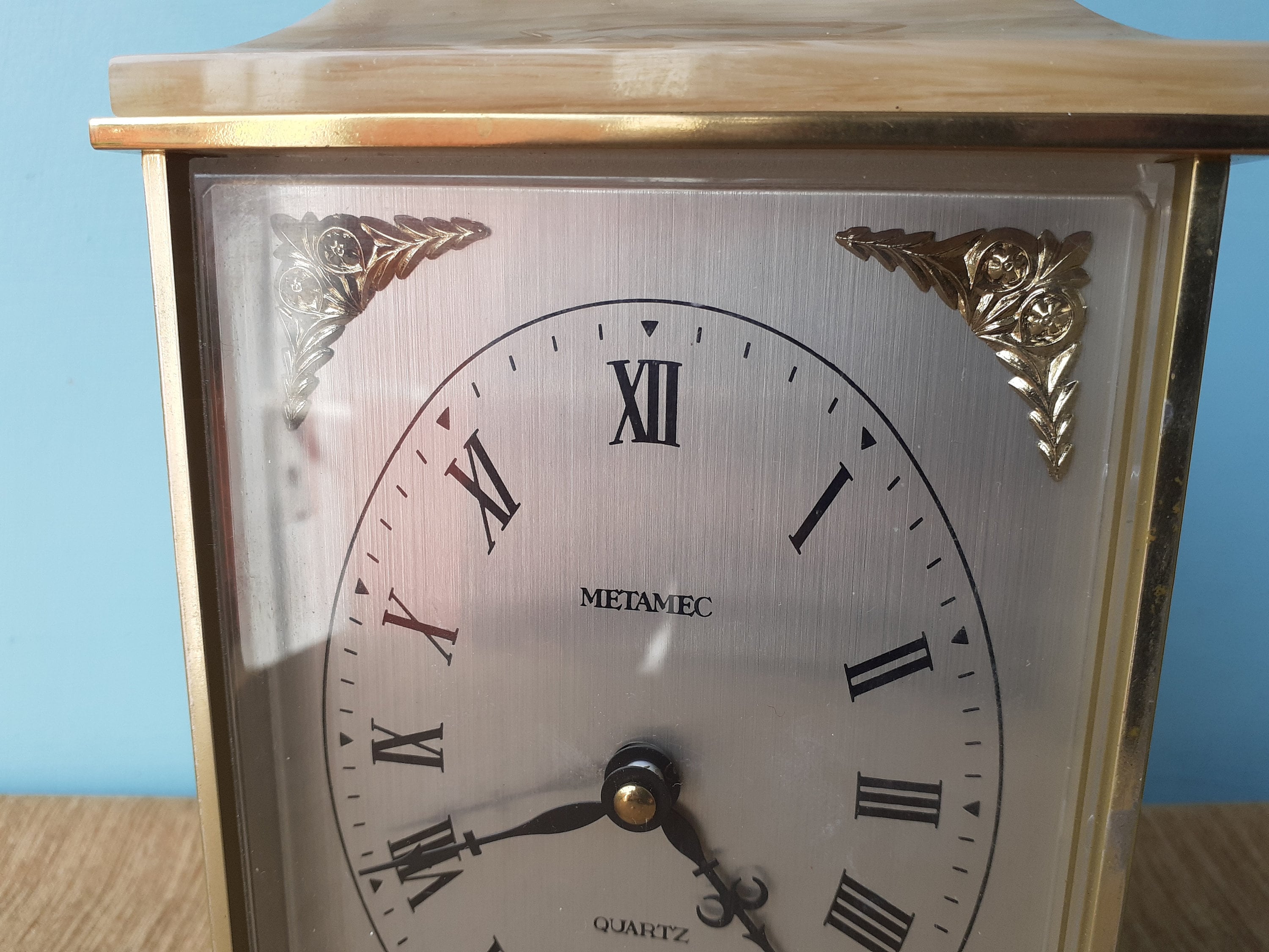 Metamec Clock Brass and Onyx Marble effect Carriage Mantle Etsy