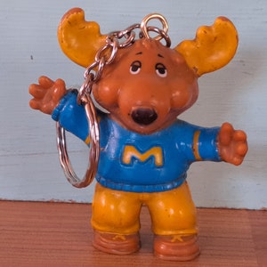 Seltene Montgomery Moose Get Together Gang Tomy 1984 Figur Reißverschluss Anhänger, Baumeln, Schlüsselring / Fob / Kette / Vintage Schlüsselring