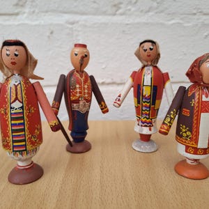 1960s Vintage German Wooden Little People Miniature Dolls x 4 Souvenir Traditional Dress