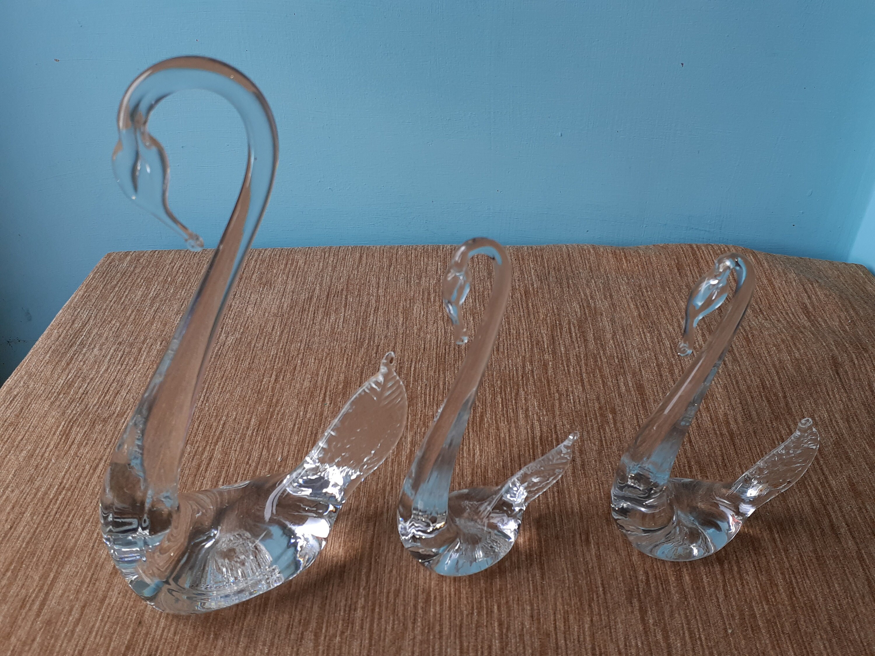 Set of Three Glass Swans Vintage Hand blown Lead Crystal Etsy