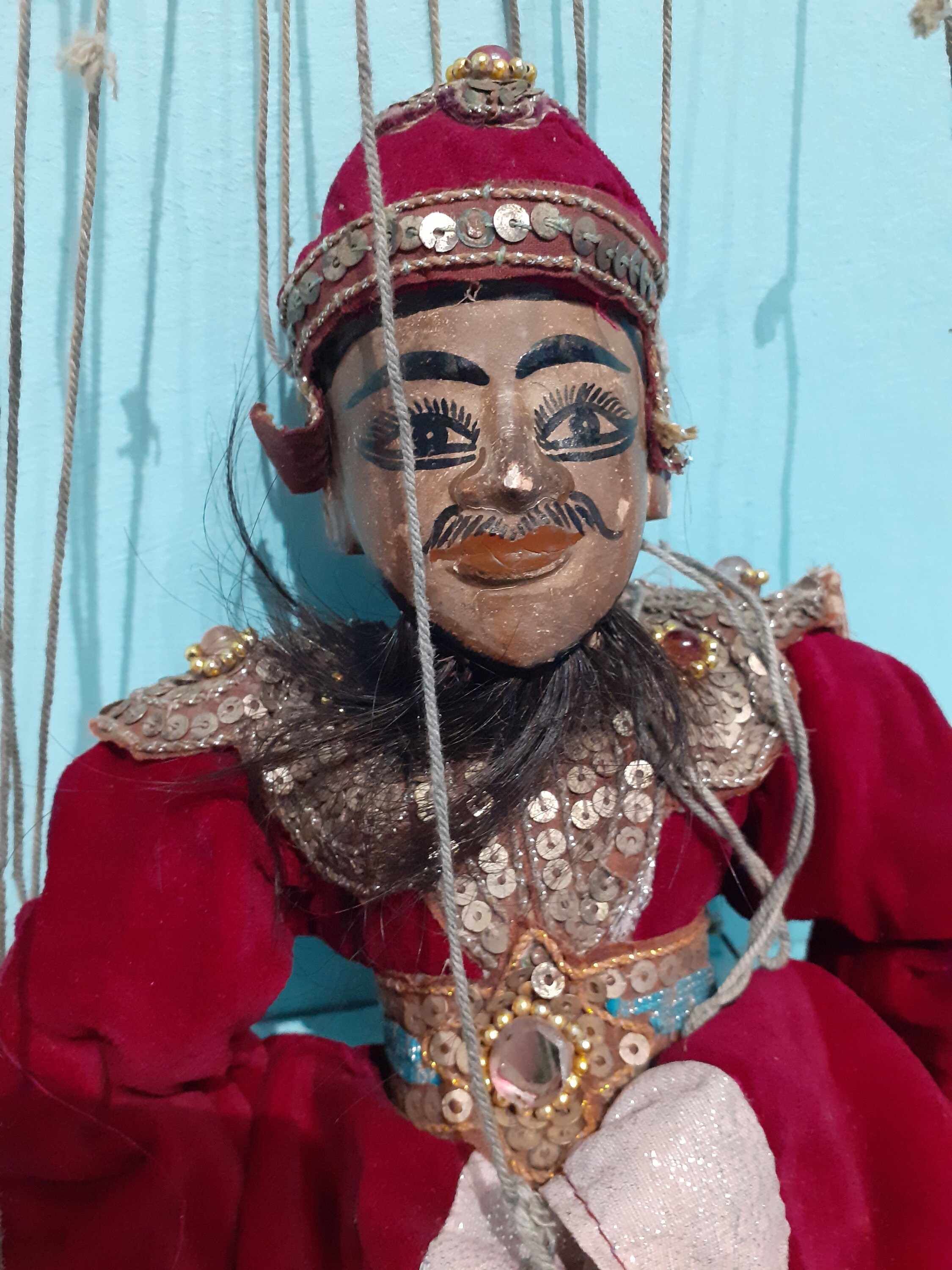 Antique Asian, Oriental, Puppet Marionette in Red Velvet Costume ...