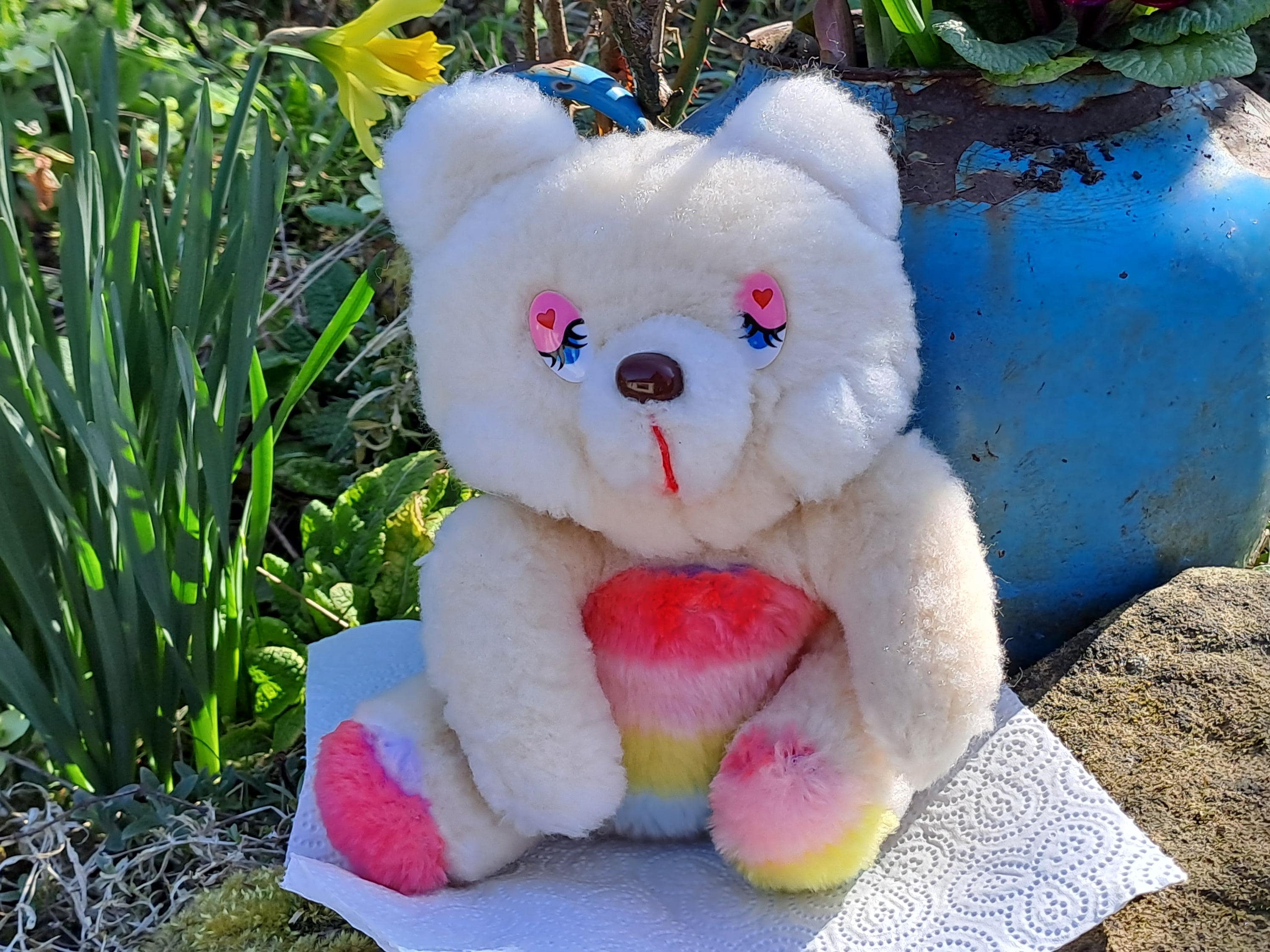 1980s Vintage Rainbow Teddy Bear - Rare Soft Plush Collectors Toy