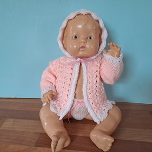 Japan Celluloid Baby Collectors Doll Toy 1930s in a Brand New Hand Knitted Outfit.