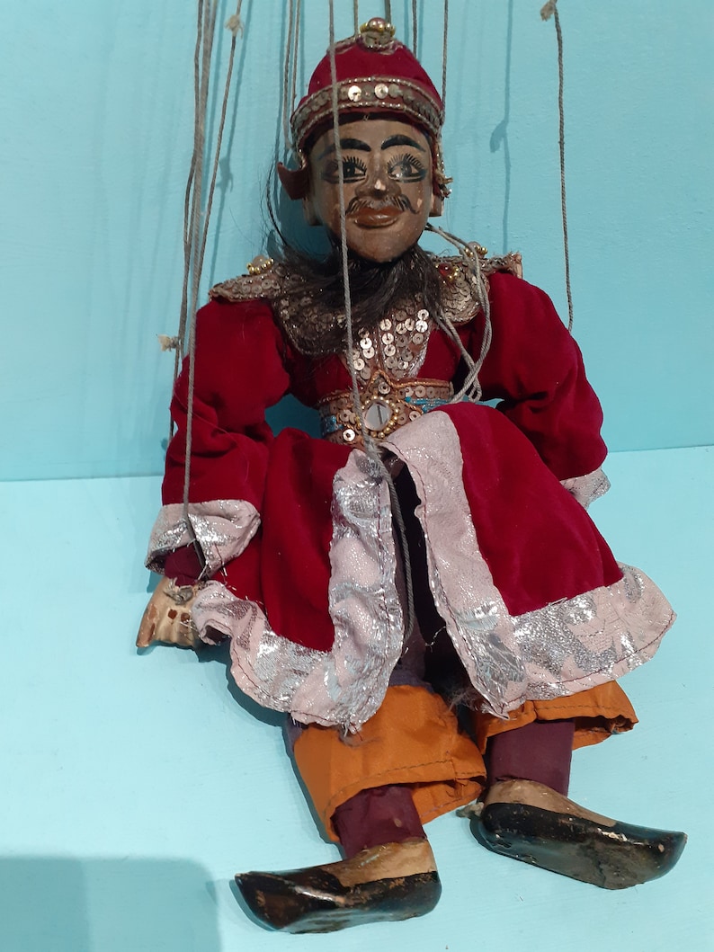 Antique Asian, Oriental, Puppet Marionette in Red Velvet Costume ...