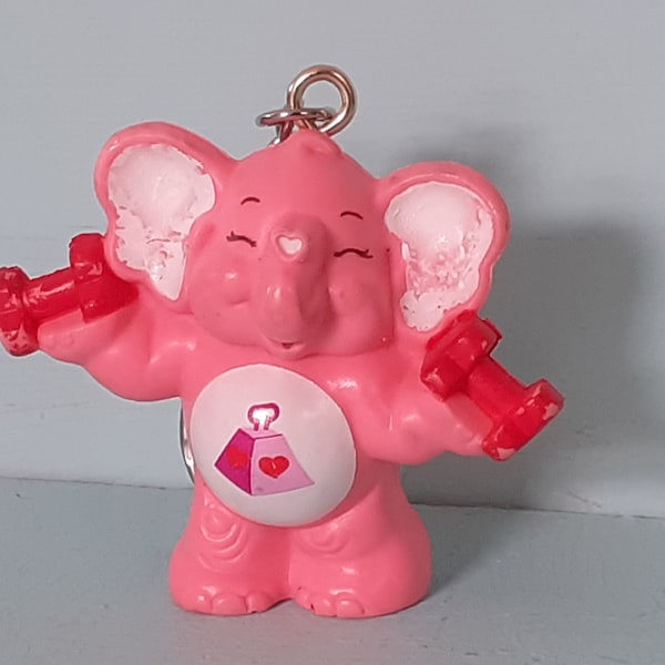 Care Bear Lotsa Heart Elephant Zipper Charm, Porte-clés, Clé, Chaîne, Fob, Bague, Dangler Original vintage AGC 1984 Figure