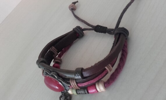 Red Gem and Key 3 Stringed Beaded Adjustable  Bra… - image 4