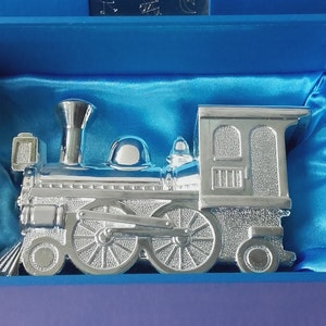 Vintage Childhood Memories Train Steam Engine Locomotive Silver Plated Money Box  Christening Baptism Gift. With original Box.