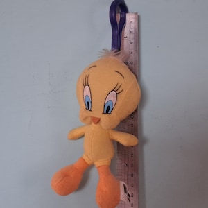 Vintage pluche Tweetie Pie figuur figuurtje met ritssluiting, sleutelhanger, sleutel, ketting, ring, fob. KFC-promotie Warner Bros Original.