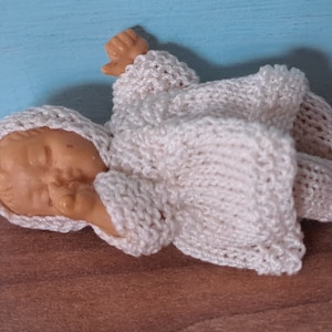 Miniature Sleeping Baby in Knitted Matinee Set Sucking Thumb Dolls House 1960s Dollhouse Collectible Figure