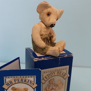 Mr. Perkins Miniature Colour Box Teddy Bear Peter Fagan Figure, Figurine, Ornament with leaflets and box.