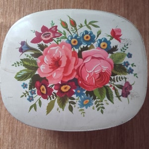 Quaint Vintage Blue Bird Toffee Confectionery Tin - Harry Vincent Limited - Roses and Forget-me-not Flowers - Made in England