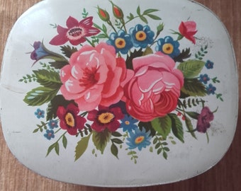 Quaint Vintage Blue Bird Toffee Confectionery Tin - Harry Vincent Limited - Roses and Forget-me-not Flowers - Made in England