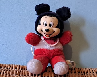 Vintage Disneyworld Baby Mickey Mouse in bib with Rubber face Teddy Plush Collectors toy.