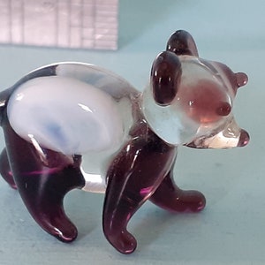 Miniature Giant Panda Murano Hand Blown Glass Sculpture, Figure, Figurine.