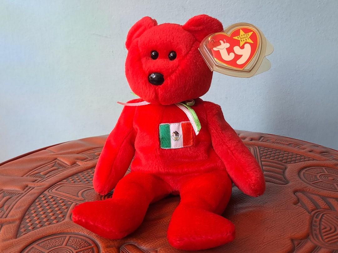 Ty Beanie Baby Osita Feb 5th 1999 Mexico Flag Red Teddy Bear  display picture 1