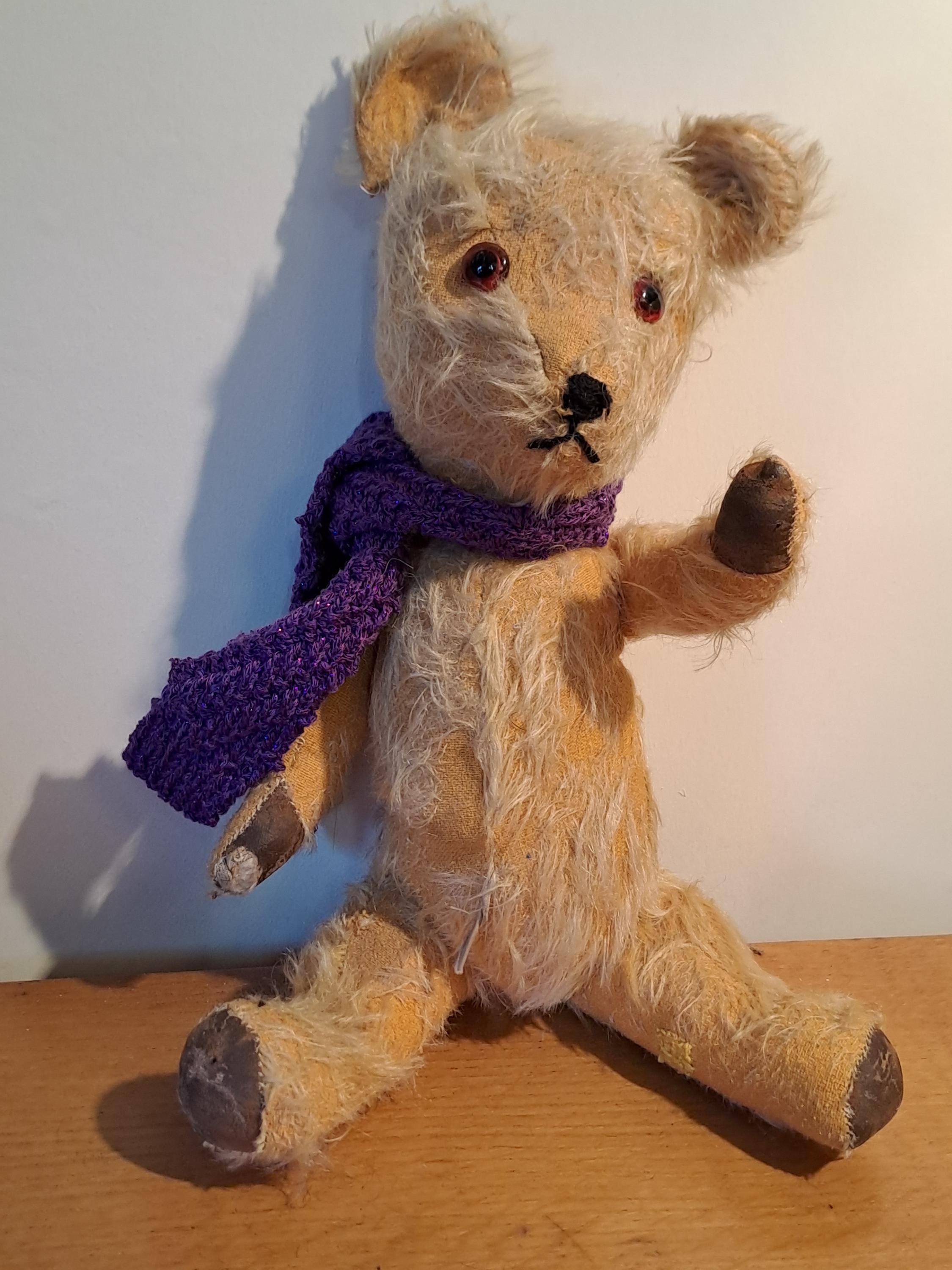 Ancien Ours Peluche Avec Rembourrage En Paille Et Yeux En Verre Annees 1920 1930 106986229