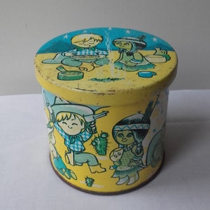 Vintage Blue bird Confectionery Cowboys & Indians 1960's Sweet Tin Trinket Box Snug lid Harry Vincent Keep Sake Container - Made in England