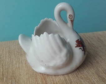 Florentine China Swan Pot Crestware Londres Angleterre Souvenir vintage Crested Posy / Trinket / Vase / Vessel