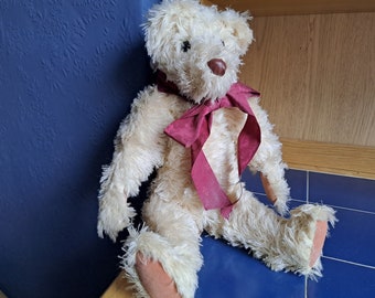 Großer Vintage handgemachter Mohn Handwerk Lincoln England Gelenk Künstler Teddybär. Gefüllter Plüsch Sammlerstück.