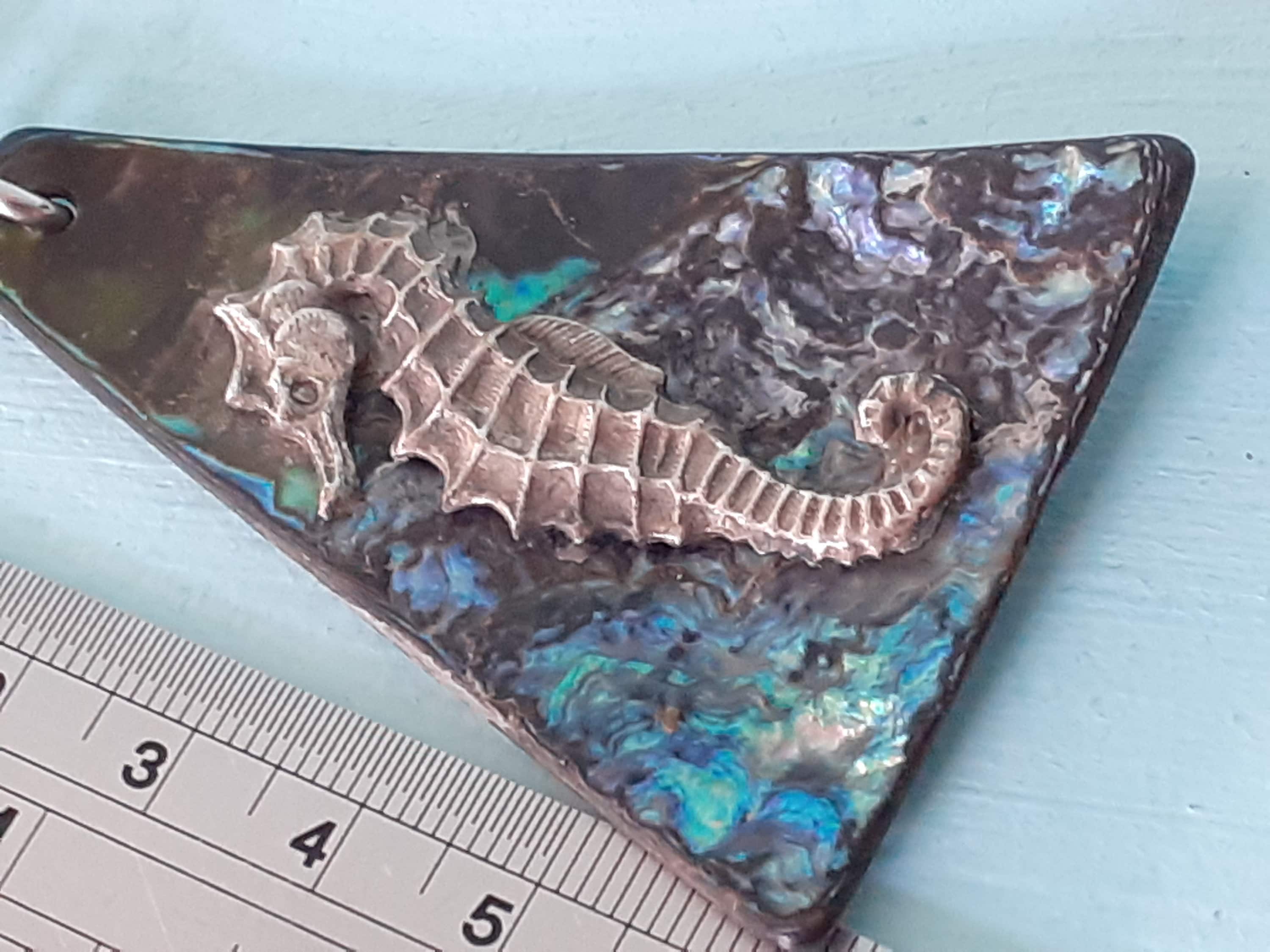 Art Deco Triangular MOP Abalone Seahorse Pendant on Strange Etsy