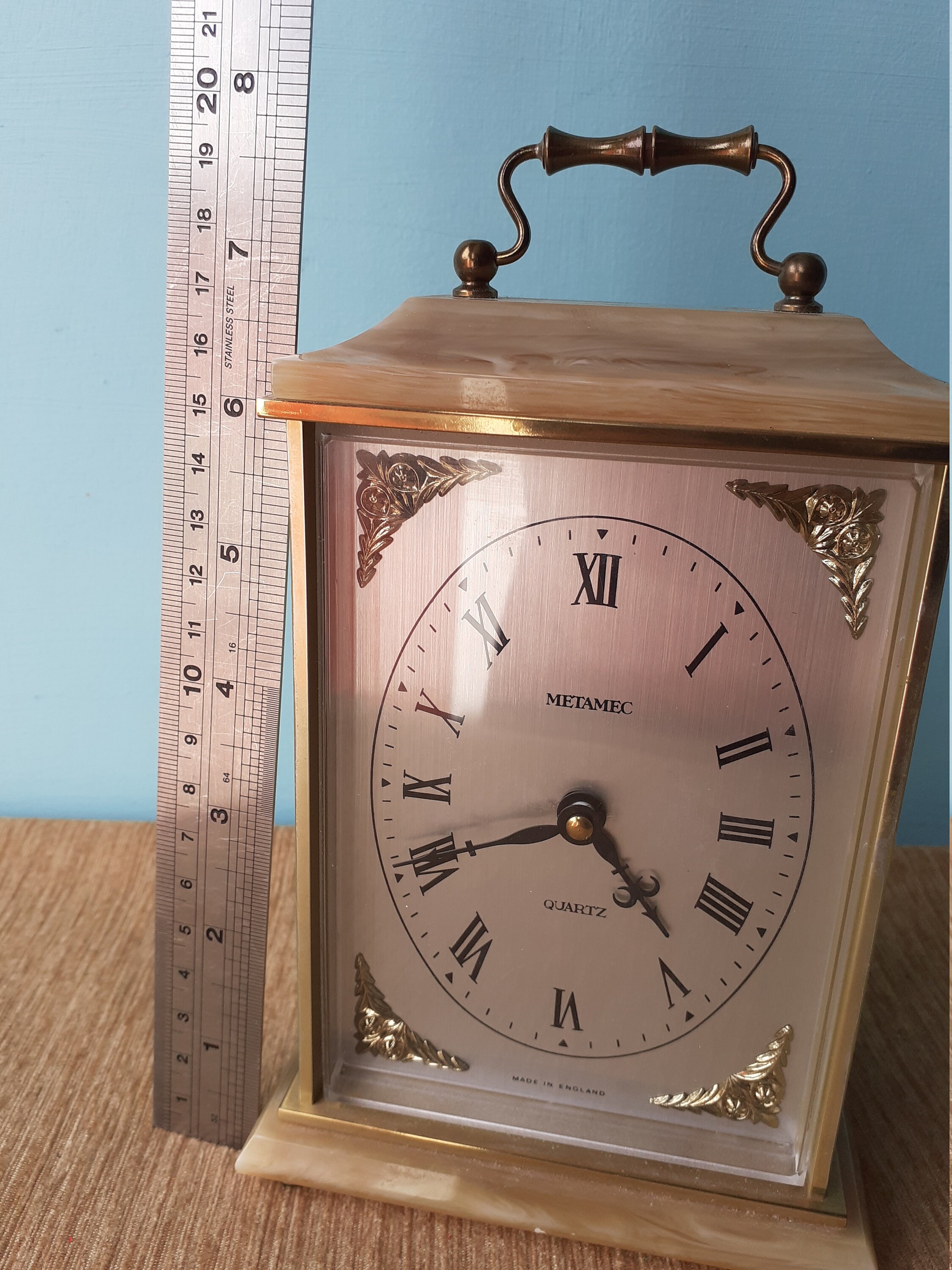 Metamec Clock Brass and Onyx Marble effect Carriage Mantle Etsy