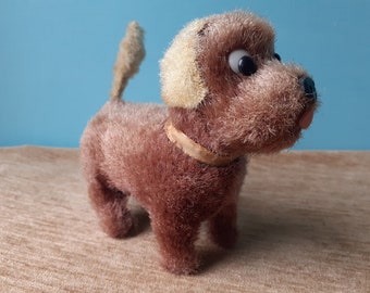 1950s Wind Up Clockwork Tail Wagging / Spinning Puppy Dog with Tongue sticking out.