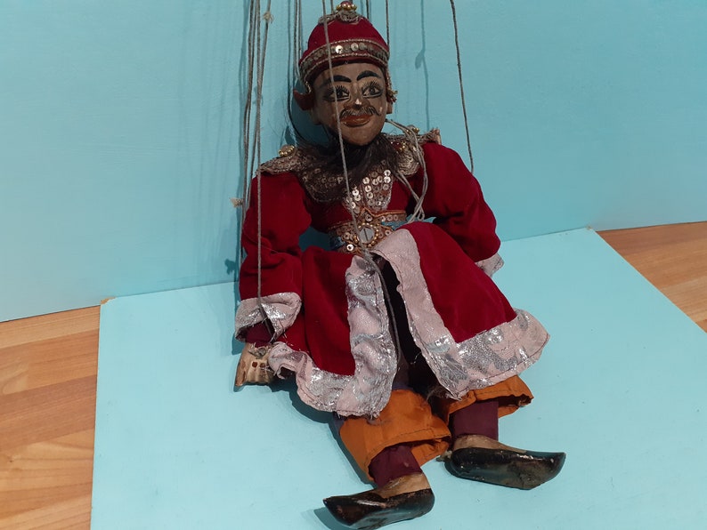 Antique Asian, Oriental, Puppet Marionette in Red Velvet Costume ...