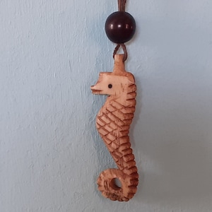 Vintage Hand Carved Horn Seahorse Pendant on Long Leather String -  Tribal Coastal