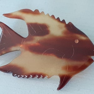 Vintage Carved Faux Tortoiseshell Engraved Fish Brooch