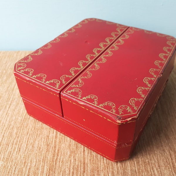 Les Must de Cartier Red Wrist Watch Perfume Box - Empty Vintage Fancy container. Unusual Double Hinged.