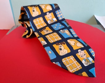 Wallace and Gromit and Shaun the Sheep Neck Tie - Blue / Yellow Cartoon Vintage Aardman Animations by BHS