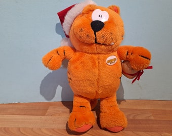 Heathcliff the Cat in Christmas Hat with gift - Rare TV show - Soft Stuffed Cuddly Toy - Vintage Plush