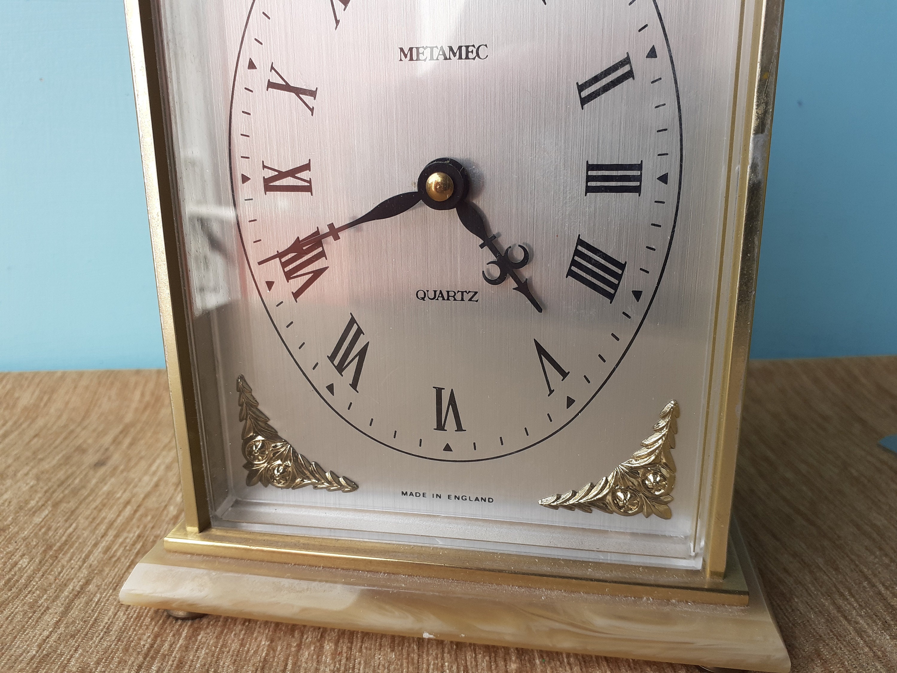 Metamec Clock Brass and Onyx Marble effect Carriage Mantle Etsy