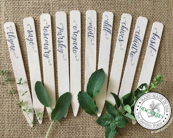 10 Kitchen Herbs Garden Markers Plant Labels / Rustic White Wooden Herb Garden Stakes - Laser Engraved Garden Labels - Gift for Gardener