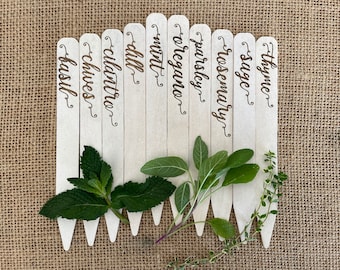 Herb Garden Markers: Rustic White Plant Labels, Laser Engraved