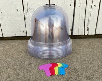 50 Pieces: 10 Garden Cloches, 30 Metal Stakes and 10 Plant Labels for Gardening, Seedling Covers, Plant Protectors, Plastic Garden Cloches