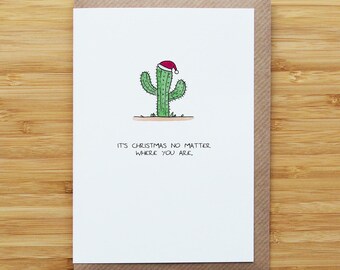 Christmas Cactus Christmas Card - Cute - Recycled Card