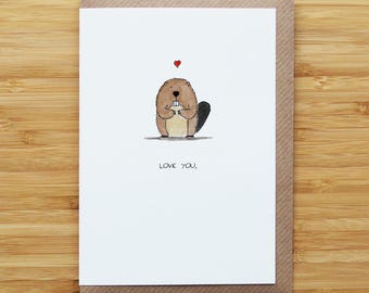 Love Beaver Card - Cute - Valentines - Heart - Recycled