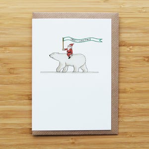 Carte de Noël Père Noël avec un ours polaire